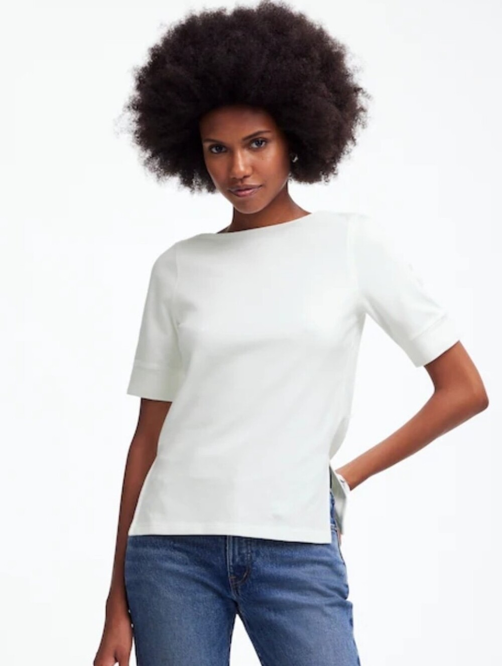 ❤️ MADEWELL ELBOW SLEEVE BOATNECK TEE / TOP, WHITE, XL